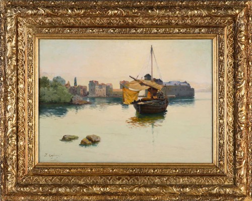 Майковский Ипполит Данилович. Морской пейзаж с парусником (на заднем плане Каштел-Гомилица в Далмации). 1938 г.